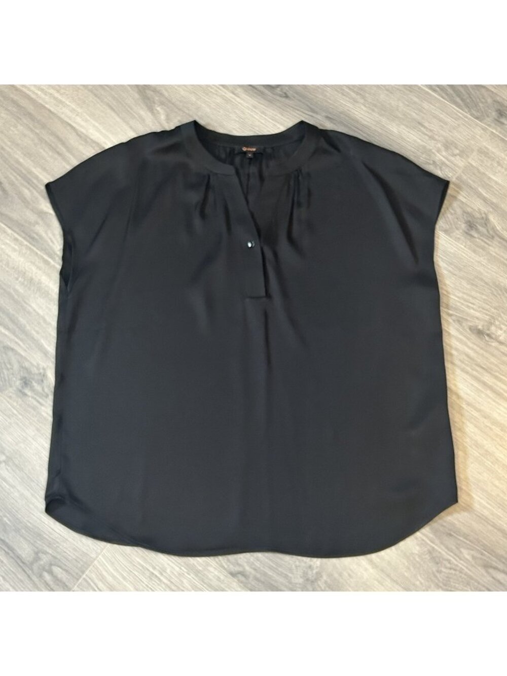 Quince Top Womens L Black Silk Spandex Henley Blouse Workwear Minimalist Office